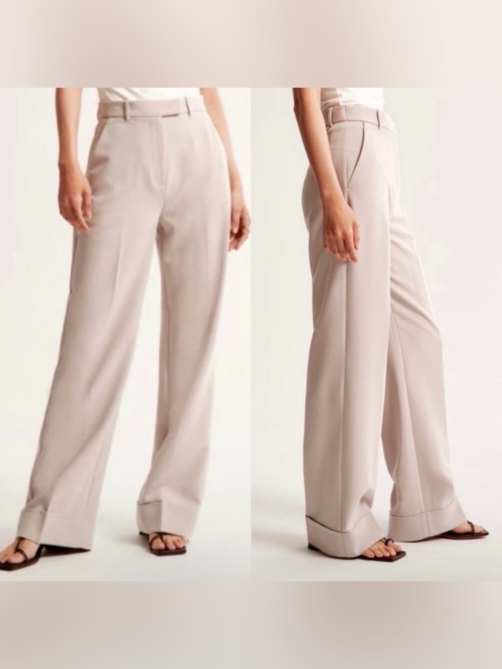 Abercrombie & Fitch Cuffed Hem Tailored Wide Leg Pants High Rise Khaki Trousers
